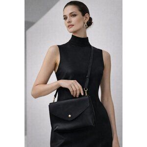 Bubo Handmade Black Leather Crossbody Bag Envelope Style Adjustable Strap